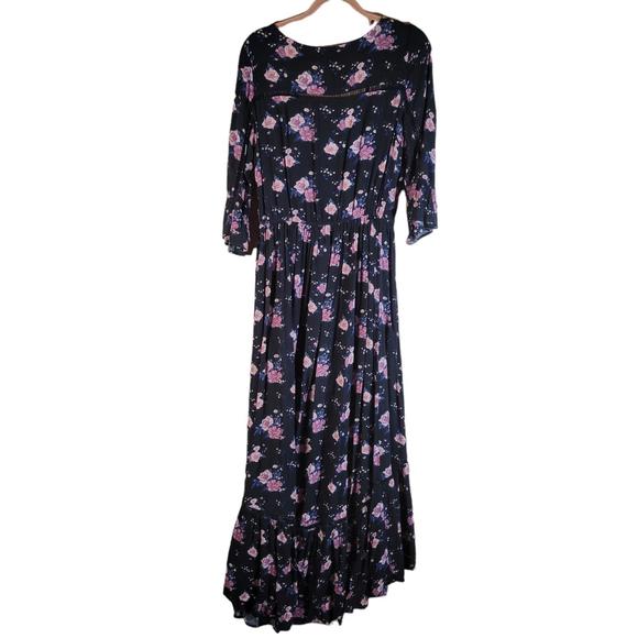 American Eagle Outfitters Black Floral V Neck Boho Maxi Dress Women Size M - Picture 2 of 9
